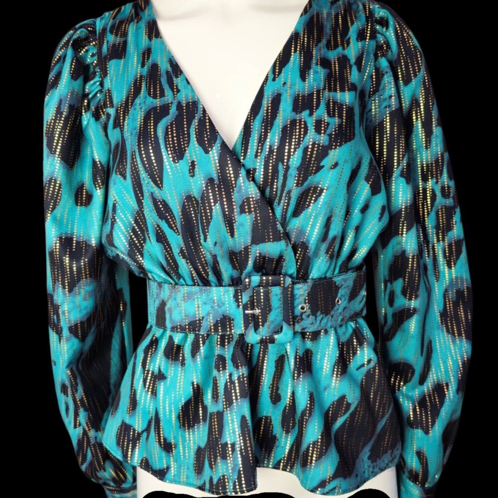 Women's Animal Print Green and Gold Long Sleeve Top